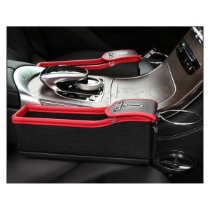 Cutie organizatoare scaun auto cusatura din piele, cusatura Rosie depozitare obiecte, Dreapta - Img 3