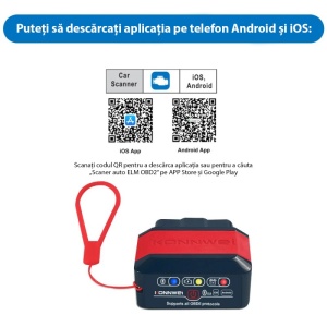 Pachet adaptor OBD2 KONNWEI KW906 cu instructiuni si cablu de conectare