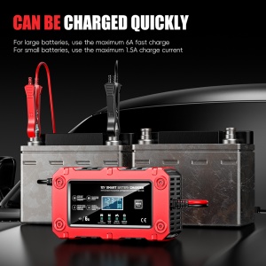 Incarcator inteligent baterie auto moto Techstar BC-1206 rosu cu cabluri si cleme incluse