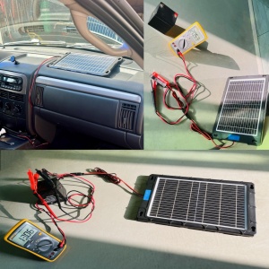 Scenă reală: panou solar Techstar 7.5W conectat la baterie auto