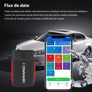 Tester auto Konnwei Kdiag OBD2 Bluetooth 5.0 afisaj aplicatie