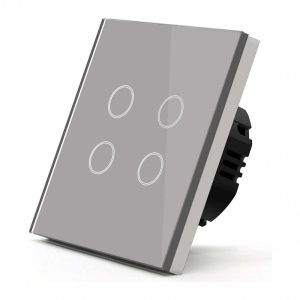 Intrerupator smart touch Techstar gri cu patru zone tactile si sticla securizata
