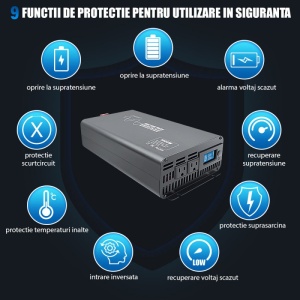 invertor Techstar cu port USB si afisaj LCD pentru camping