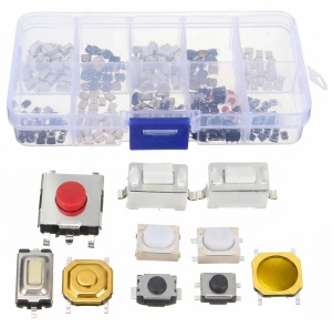 Kit micro-switch-uri tactile Techstar pentru reparatii chei si telecomenzi auto, 200 piese, 10 modele SMD, 20 bucati/model, organizator inclus
