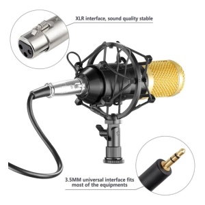 Microfon Profesional BM800 Techstar®, Inregistrare Vocala si Karaoke, Gold Negru - Img 2