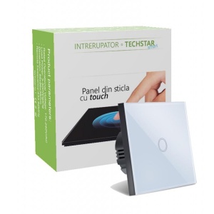Resigilat Intrerupator Touch Techstar®, Sticla Securizata, Design Modern, Iluminare LED, 1 Faza, Alb - Img 3