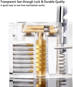 Set Instrumente Lacatuserie Lock Picking, Dispozitiv Mecanic Tip Pistol, Lacat Transparent Antrenament, Trusa Unelte Deschidere Incuietori, Set 5 in 1, Husa Depozitare - Img 8