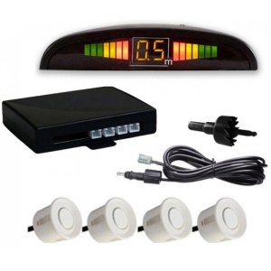 Set Senzori parcare auto detector parktronic display radar monitor 4 senzori ALB - Img 1