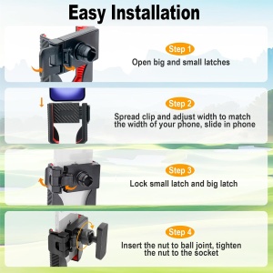Suport magnetic pentru telefon pentru carucior de golf, 8 magneti N52, rotire 360°, prindere reglabila, utilizare cu o singura mana - Img 2