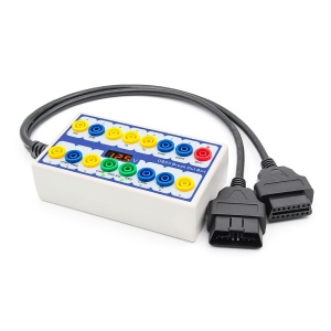 Tester comunicare OBDII cutie breakout OBD2 cu indicatori LED functie alimentare ECU convertor interfata OBD1 la OBD2 vedere laterala cu mufa