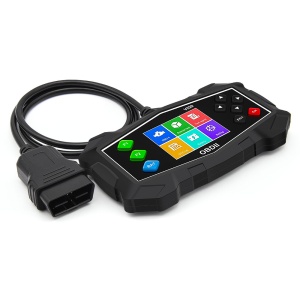 tester Techstar V529 cu cablu OBD2 infasurat pe fundal alb