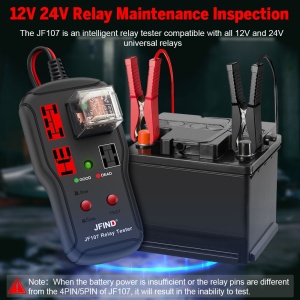 aparat verificare relee auto JF107 conectat la baterie