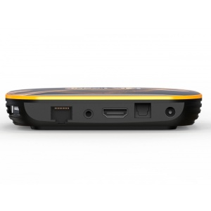Vedere laterala opusa TV Box HK1 RBox cu slot card si port LAN
