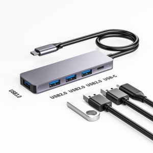 Adaptor Hub Multifunctional 5 In 1 Techstar® ZFZ5IN1B, USB-C, 1 X USB 3.0, 3 X USB 2.0, PD Port, Compatibil PC, Memorie USB, HDD Extern, Argintiu - Img 2