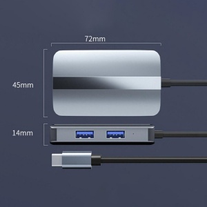 Vedere de sus adaptor USB-C 5 in 1 Techstar cu porturi USB, LAN si card reader