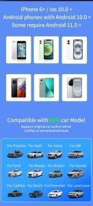 Techstar M17 adaptor wireless CarPlay si Android Auto 2-in-1, interfata aplicatii si meniuri (infografic)