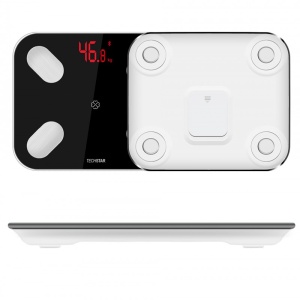 Cântar digital Bluetooth Techstar - 180kg capacitate, design modern negru, monitorizare fitness