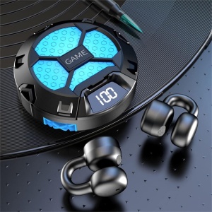 Casti Bluetooth Techstar K23 negre cu carcasa rotunda si iluminare albastra LED