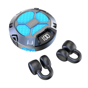 Casti Bluetooth cu clips Techstar K23 negre cu carcasa albastra si afisaj LED