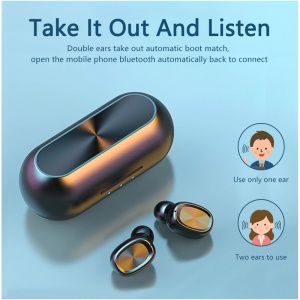 Casti Wireless TWS 50C Techstar®, Bluetooth 5.0, Conexiune Instanta, Waterproof IPX5, 300mAh, Touch, Negru - Img 2