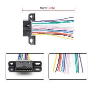 Butuc OBD2 femela cu cablaj pigtail 10 cm, vedere laterala