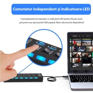 Hub USB Techstar HUBA55 prezentare dimensiuni si caracteristici tehnice