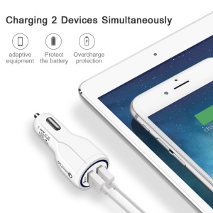 Incarcator Auto Dual 2 USB Techstar® Qualcomm Quick Charge 3.0 Adaptor 9V 2A Bricheta Alb - Img 5