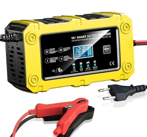 Redresor inteligent Techstar BC-1206 galben cu cleme si ecran LCD pentru baterii AGM GEL WET EFB LiFePO4