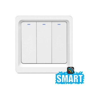 intrerupator smart alb cu trei butoane si iluminare led