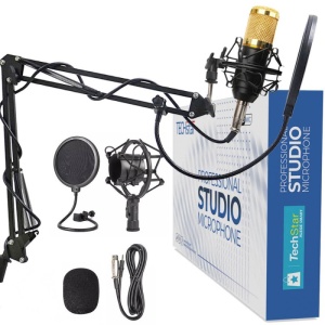 Microfon Profesional de Studio, Techstar® BM800 Condenser, Stand Inclus pentru Inregistrare Vocala, Streaming, Gaming, Podcast, Vlog, Gold - Img 5
