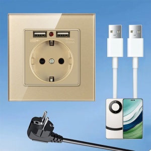 Priza auriu cu USB folosita pentru incarcare telefon si laptop