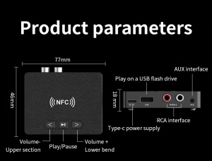 Parametri Receiver Bluetooth 6.0 cu NFC si alimentare Type-C 5V
