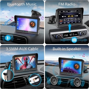 Resigilat Sistem Multimedia Techstar® Apple Carplay/Android, Ecran tactil, 7 inch 1080P Full HD, Bluetooth, Mirror Link/card TF/USB/AUX, Negru - Img 6