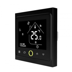 Resigilat Termostat Techstar® Smart TH-20W, Wireless, 16A, 3500W, Google Home, Alexa, Tuya, Senzor Pardoseala, Ecran LED, Negru - Img 1