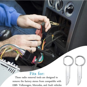 Set 4 Chei Demontare Radio Auto, Extractoare Autoradio CD Player, Scule Deblocare Sistem Audio, Compatibile VW Volkswagen si Audi, Otel Inoxidabil - Img 3