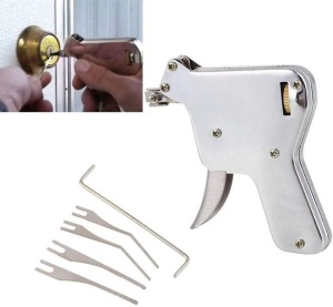 Set Instrumente Lacatuserie Lock Picking, Dispozitiv Mecanic Tip Pistol, Lacat Transparent Antrenament, Trusa Unelte Deschidere Incuietori, Set 5 in 1, Husa Depozitare - Img 5