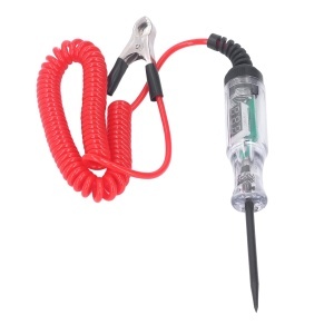 Tester electric auto 5–120V DC cu afișaj digital, cablu spiralat roșu și clemă crocodil