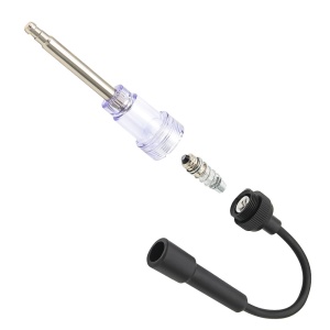 Tester scânteie bujie – tub transparent cu electrod și capete tip bujie