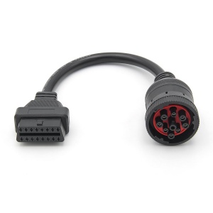Conector diagnostic 9 pini J1939 cu mufa rosie si cablu curbat