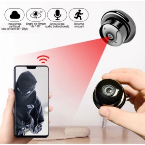 Camera de Supraveghere IP Mini Wifi Techstar® Q1 Smart, 2 Mpx FullHD 1080P, Night Vision, IR-CUT, Detectare Miscare, Salvare Cloud sau MicroSD Card de 128gb, Conexiune Hotspot Wireless, Comunicare Audio Bidirectionala, Unghi Ultra Wide de 180° - Img 8