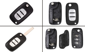 Carcasa cheie auto tip briceag Techstar pentru Renault 3 butoane compatibila Clio Megane Kangoo Fluence vedere set complet