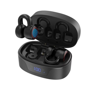 Casti Bluetooth cu clips Techstar® K24, Bluetooth 5.3, Microfon, Control prin atingere, Afisaj LED, 300 mAh, potrivite pentru jocuri/sport/conversatii, Carcasa Magnetica, Negru - Img 1