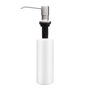 Dozator inox pentru sapun lichid, rezervor alb din plastic, montaj incorporabil