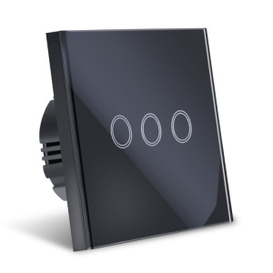 intrerupator touch negru cu trei zone tactile iluminare led