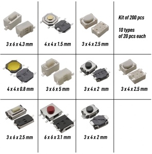 Cele 10 tipuri de micro-switch-uri tactile incluse in kit pentru chei si telecomenzi auto