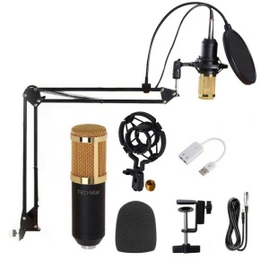 Microfon Profesional de Studio, Techstar® BM800 Condenser, Stand Inclus pentru Inregistrare Vocala, Streaming, Gaming, Podcast, Vlog, Gold - Img 6