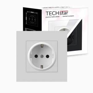 priza Techstar PC1 simpla alb policarbonat 16A vedere cu ambalaj