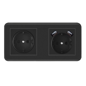 priza Techstar PCU2 dubla neagra cu 2 porturi USB policarbonat 16A