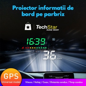 Proiector informatii de bord pe parbriz, Head Up Display Techstar® OBD II, A3, display 3,5 inch, proiectie afisaj bord pe parbriz, GPS, viteza, tensiune, semnal prin satelit - Img 6