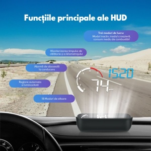Proiector informatii de bord pe parbriz, Head Up Display Techstar® OBD II, M10, display 3,5 inch, proiectie afisaj bord pe parbriz, turatia, viteza, temperatura apei, kilometrajul - Img 8